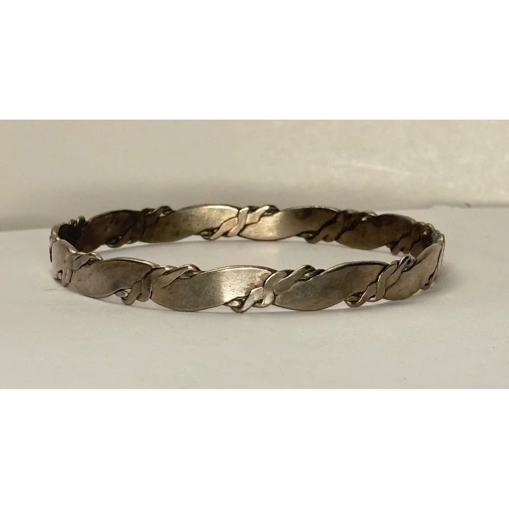 Vintage Sterling Silver Braided Bangle Bracelet Twisted Stackable Slip On 8in